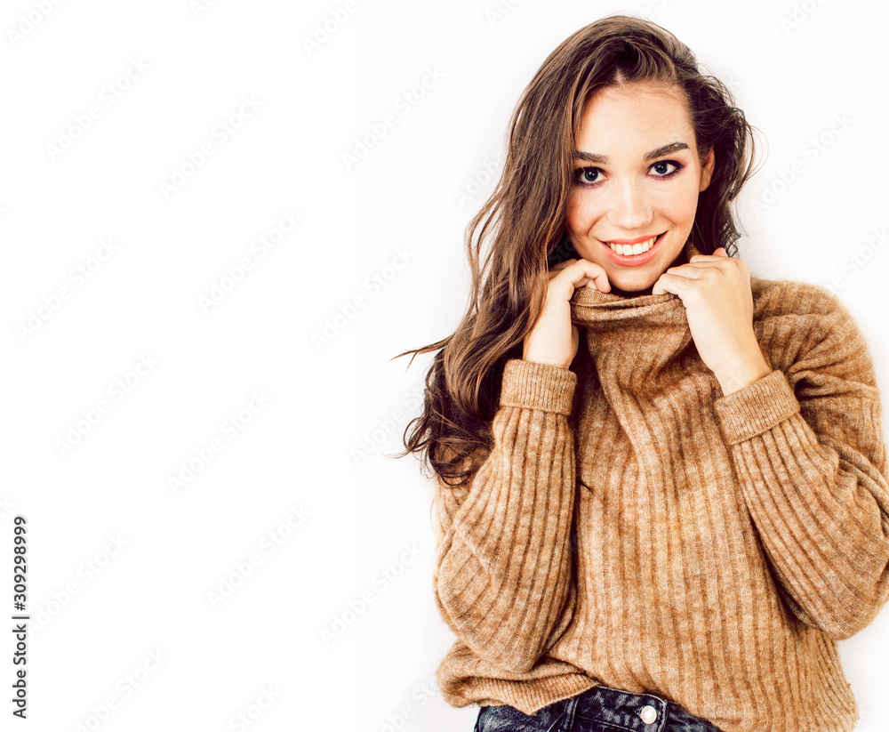 young pretty teenage hipster girl posing emotional happy smiling on white background, lifestyle people concept young pretty teenage hipster girl posing emotional happy smiling on white background, lifestyle people concept