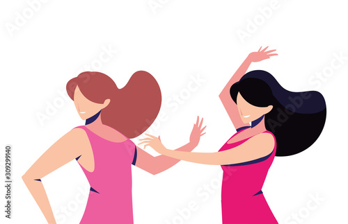 scene of women in dance pose, party, dance club