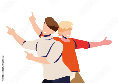 scene of men in dance pose, party, dance club