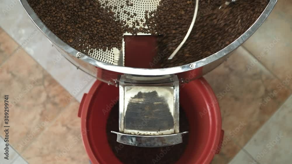 Top view of preparing coffee beans in professional machine Top view of preparing coffee beans in professional machine