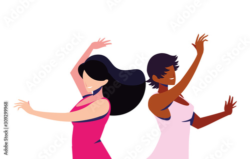 scene of women in dance pose, party, dance club