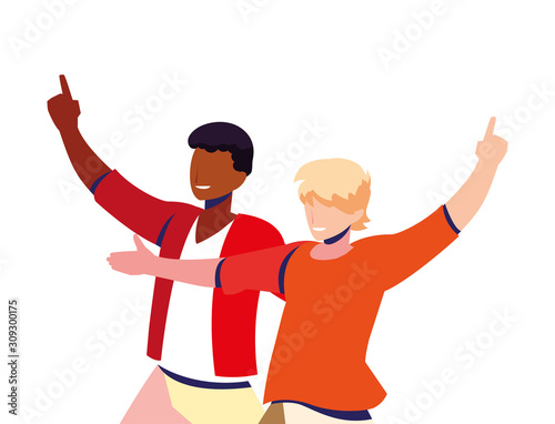 scene of men in dance pose, party, dance club