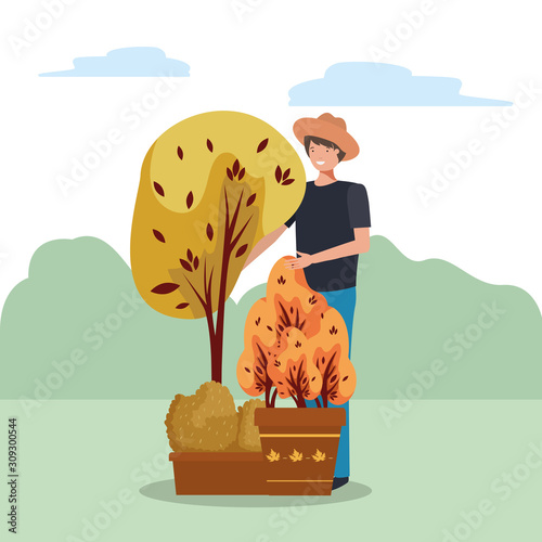 Avatar man and gardening concept vector design