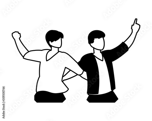 scene of men in dance pose, party, dance club