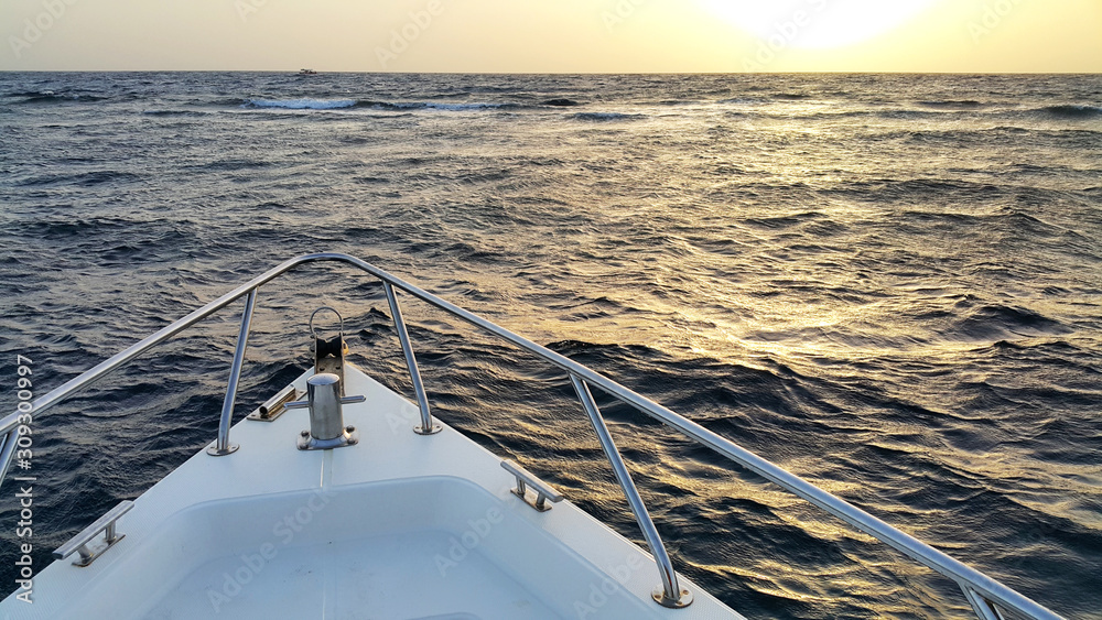 Beautiful view from a bow of yacht Yachting yacht sailboat sailing in the sea summer vacation. Tourism luxury lifestyle