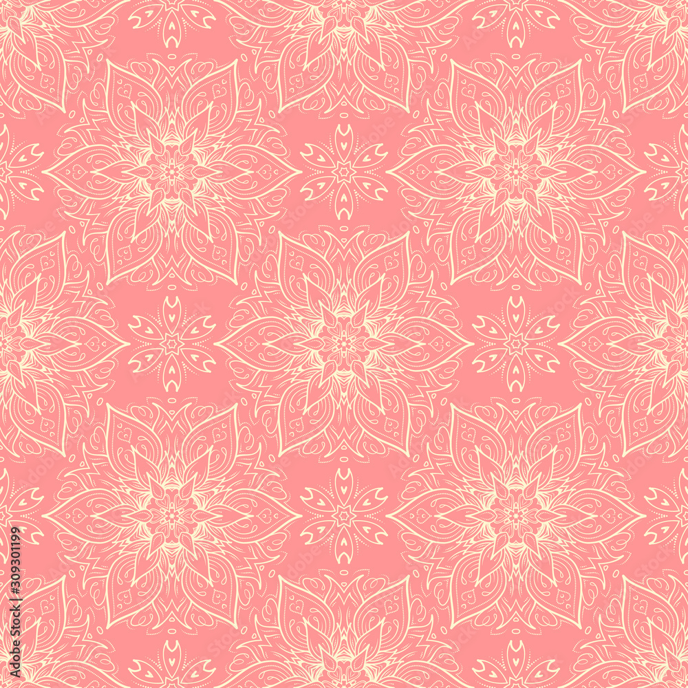 Fototapeta premium Tracery vintage vector seamless pattern. Romantic pastel background