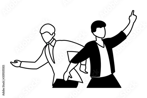 scene of men in dance pose, party, dance club