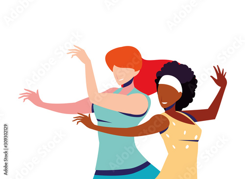 scene of women in dance pose, party, dance club