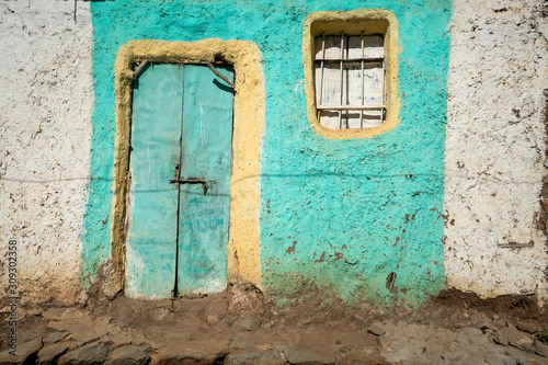 Entrance door to a house in the town of Aksum, Ethiopia