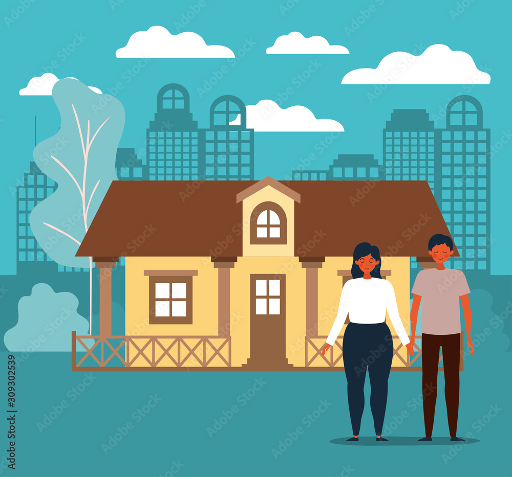 Couple and house building vector design Couple and house building vector design