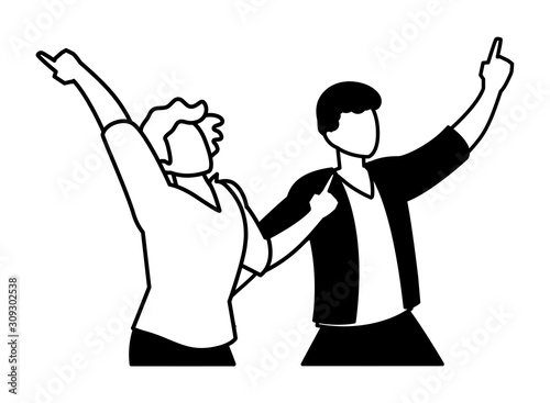 scene of men in dance pose, party, dance club