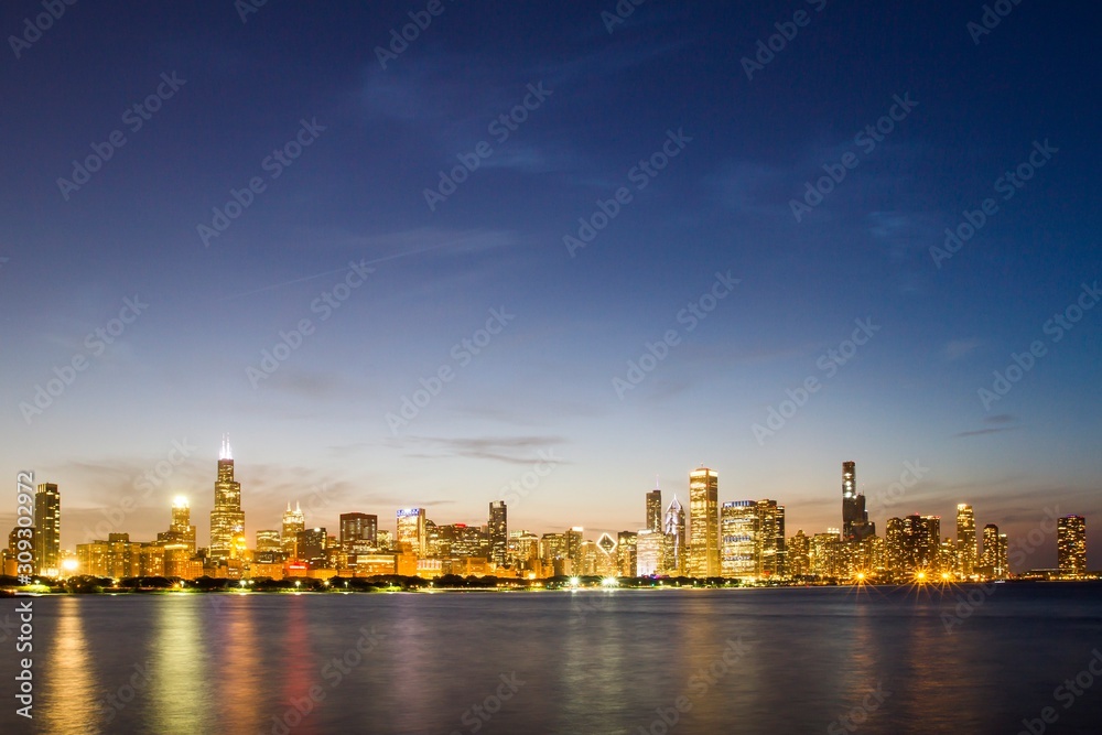 Beautiful Chicago skyline at sunset, Illinois, USA