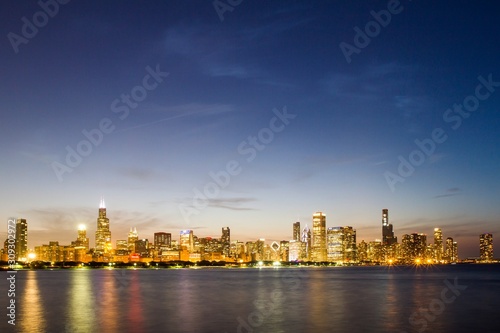 Beautiful Chicago skyline at sunset  Illinois  USA