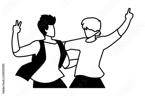 scene of men in dance pose, party, dance club
