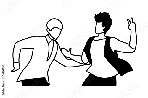 scene of men in dance pose, party, dance club