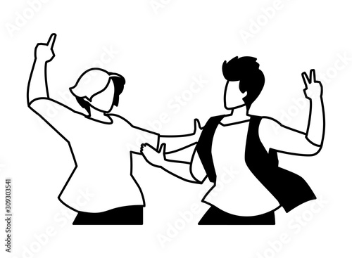 scene of men in dance pose, party, dance club