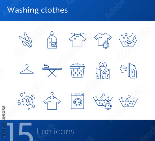 Washing clothes line icon set