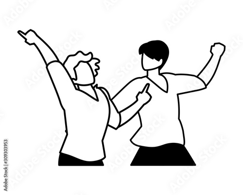 scene of men in dance pose, party, dance club