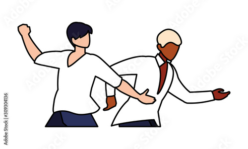 scene of men in dance pose, party, dance club