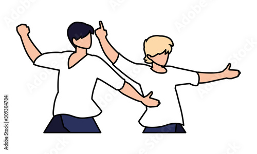 scene of men in dance pose, party, dance club