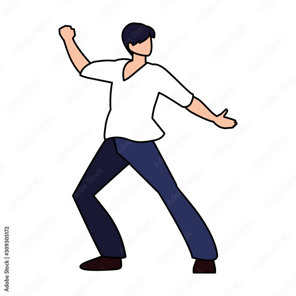 young man in pose of dancing on white background young man in pose of dancing on white background