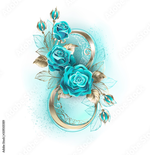 Eight with turquoise roses