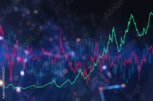 Trading concept with financial chart and blurry background. 3D Rendering