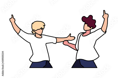 scene of men in dance pose, party, dance club