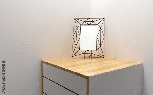 Blank frame and clean wood table 