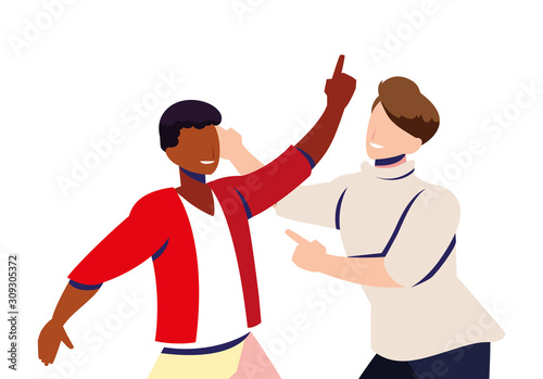 scene of men in dance pose, party, dance club