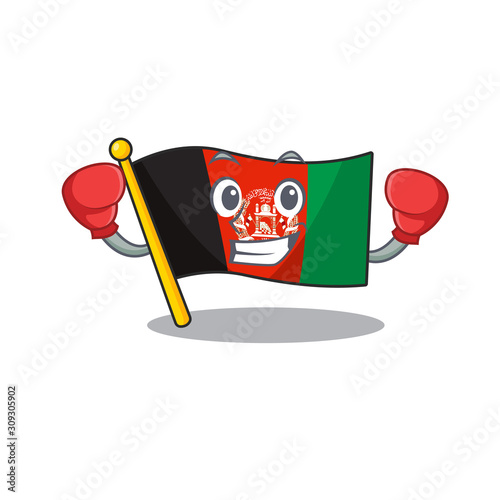 Happy Boxing flag afghanistan Scroll mascot character style