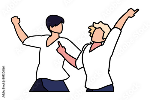 scene of men in dance pose, party, dance club