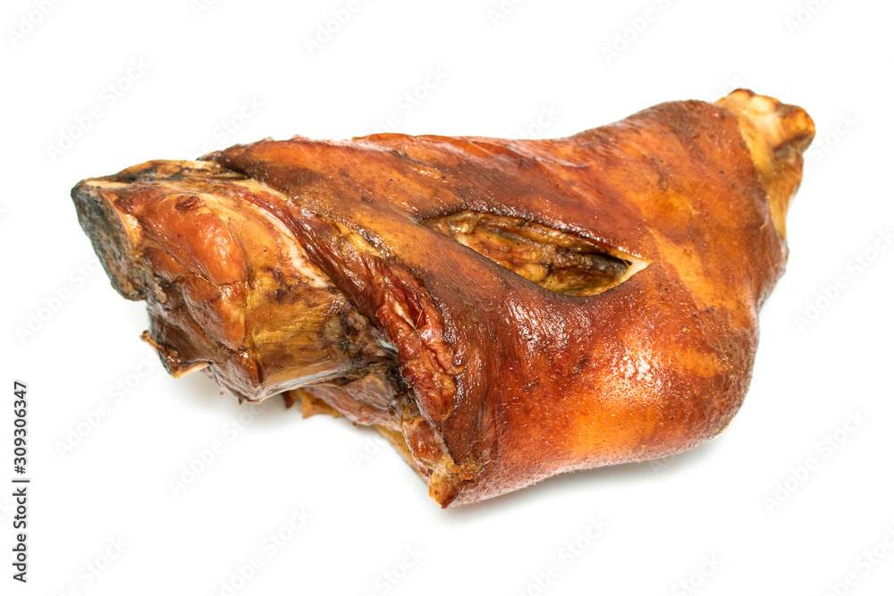 Grilled pork knuckle on a white background. Food for beer. Grilled pork knuckle on a white background. Food for beer.