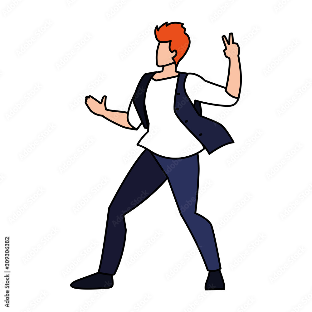 young man in pose of dancing on white background young man in pose of dancing on white background