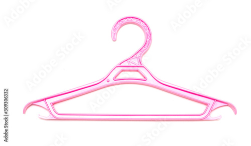 Plastic clothes hangers on a white background.