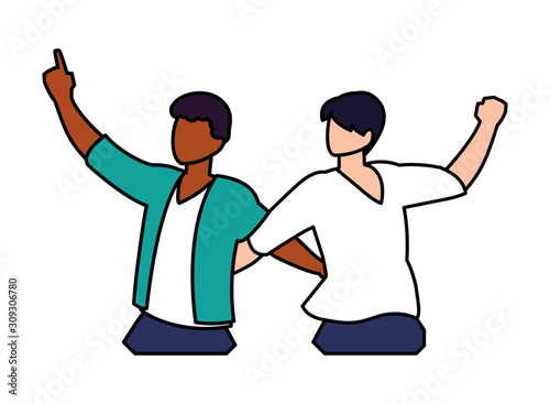 scene of men in dance pose, party, dance club