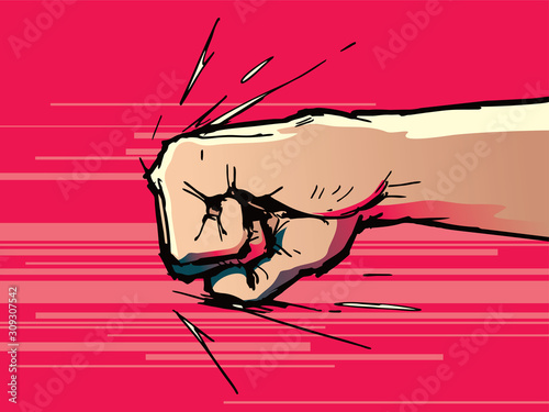 Hand, fist punching or hitting. Comic pop art, symbol. Vector illustration