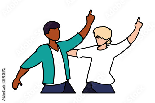 scene of men in dance pose, party, dance club