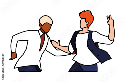 scene of men in dance pose, party, dance club