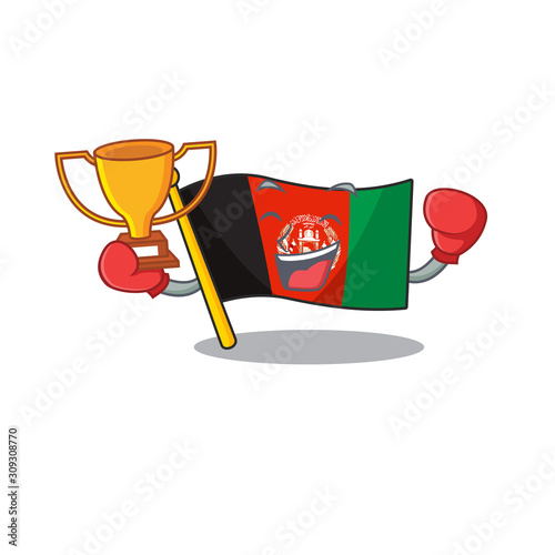 Super cool Boxing winner flag afghanistan Scroll in mascot cartoon design
