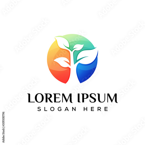 Negative space colorful leaf logo design