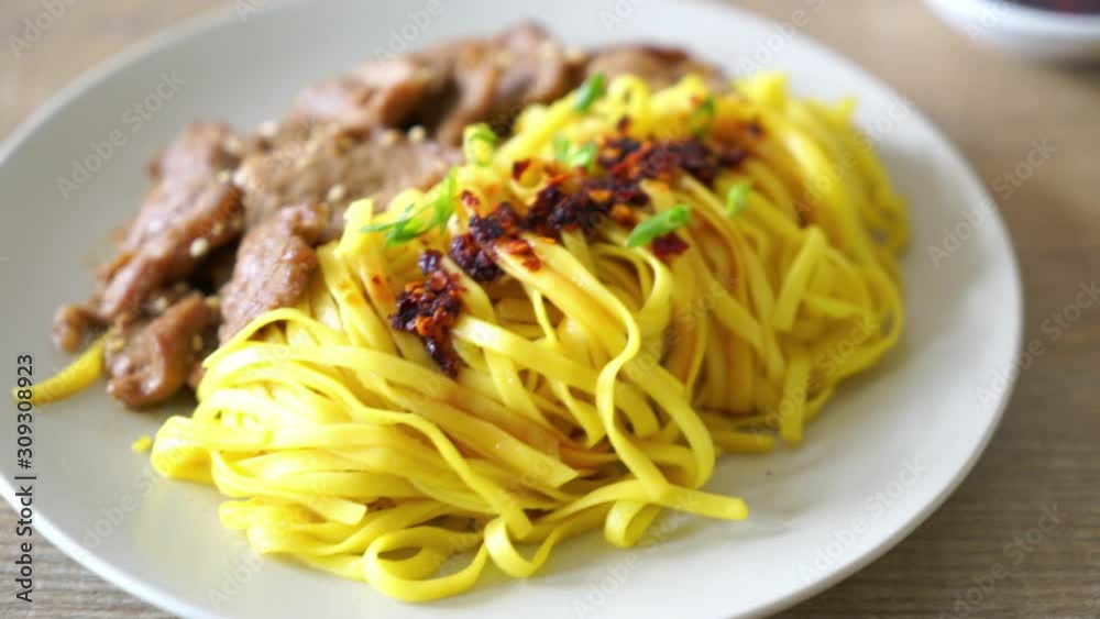 asian stir-fried noodle with pork and chili paste asian stir-fried noodle with pork and chili paste