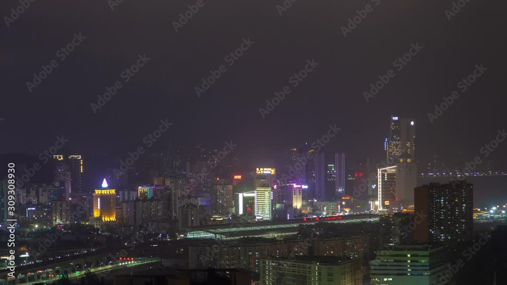 Macau – Zhuhai border earial cityscape night timelapse pan up Macau – Zhuhai border earial cityscape night timelapse pan up