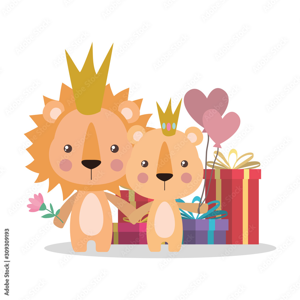 Cute lion and lioness cartoon vector design Cute lion and lioness cartoon vector design