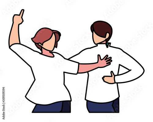 scene of men in dance pose, party, dance club