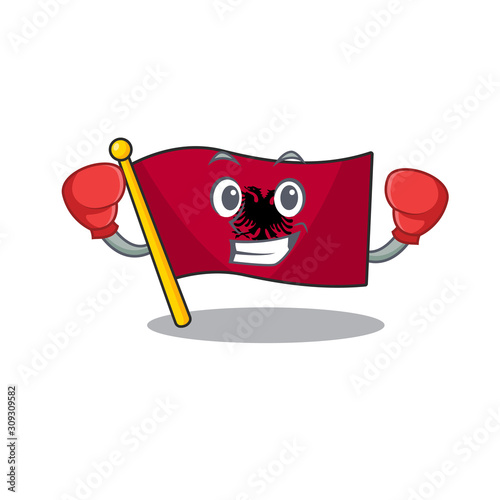 Happy Boxing flag albania Scroll mascot character style