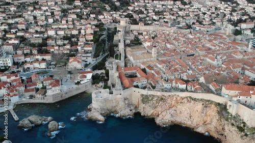 Aerial drone shot of Dubrovnik in Croatia