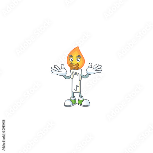 White candle cartoon character style with silent gesture