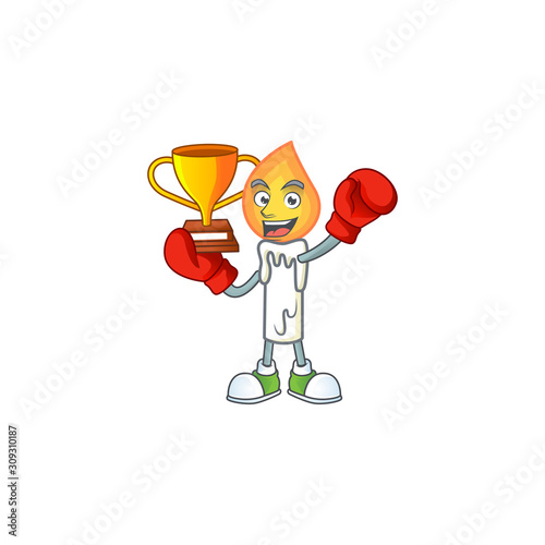 Super cool Boxing winner white candle in mascot cartoon style
