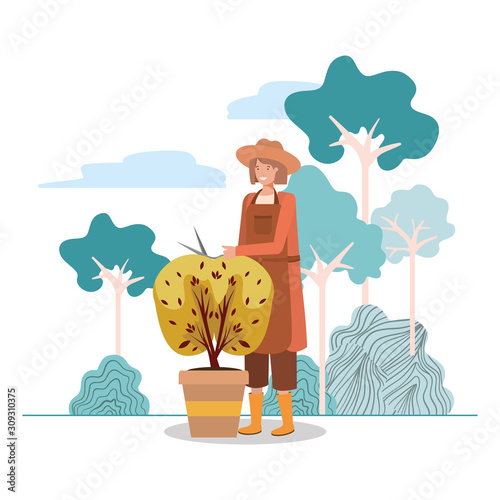 Avatar woman and gardening concept vector design